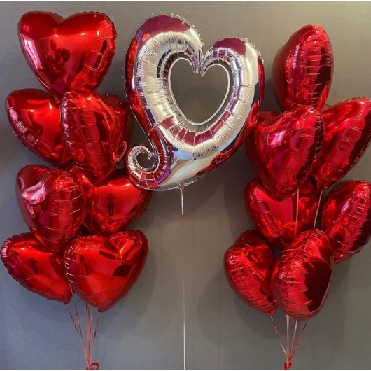 Купить Композиция с двумя фонтанами Сердца - магазин воздушных шариков