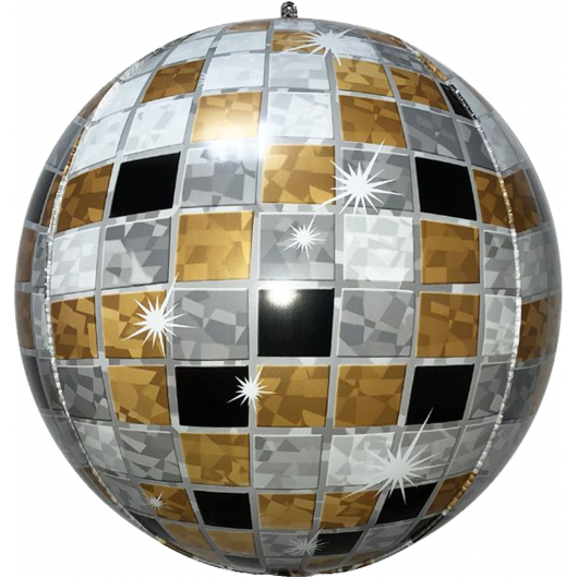 Купить Шар 3D Сфера, Сверкающее диско Черный/Золото - магазин воздушных шариков