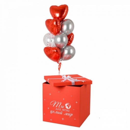 Купить Коробка с шарами сюрприз красная - магазин воздушных шариков
