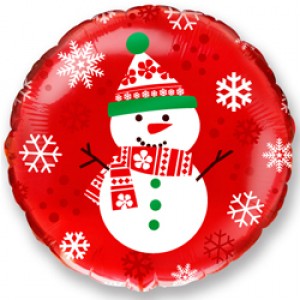 Фольгированный шар Круг, Снеговик, Красный