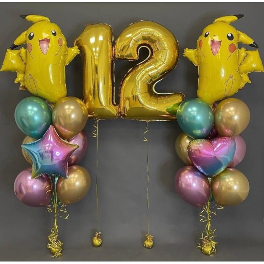 Купить Набор из шаров Покемон Пикачу с цифрой - магазин воздушных шариков