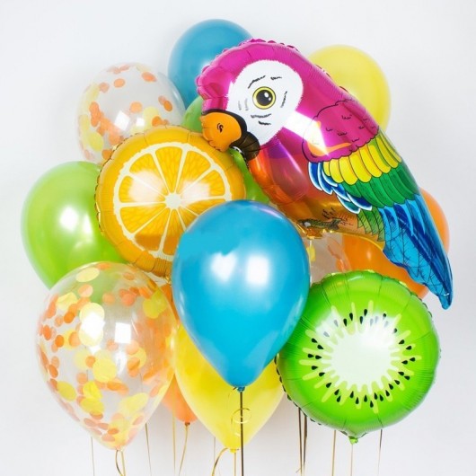 Купить Фонтан из шаров (фрукты и попугай) - магазин воздушных шариков