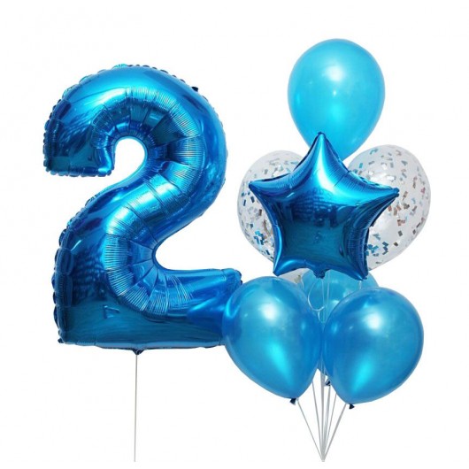 Купить Фонтан из шаров с цифрой 2 цвет синий - магазин воздушных шариков