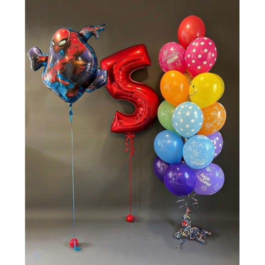 Купить Композиция из шаров фонтан с человеком пауком - магазин воздушных шариков
