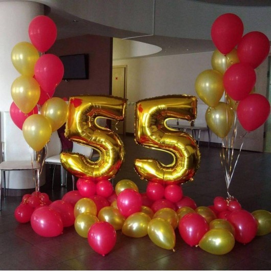 Купить Композиция шаров на юбилей 55 - магазин воздушных шариков