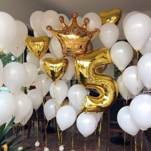 Набор шаров на день рождения (белое, золото)
