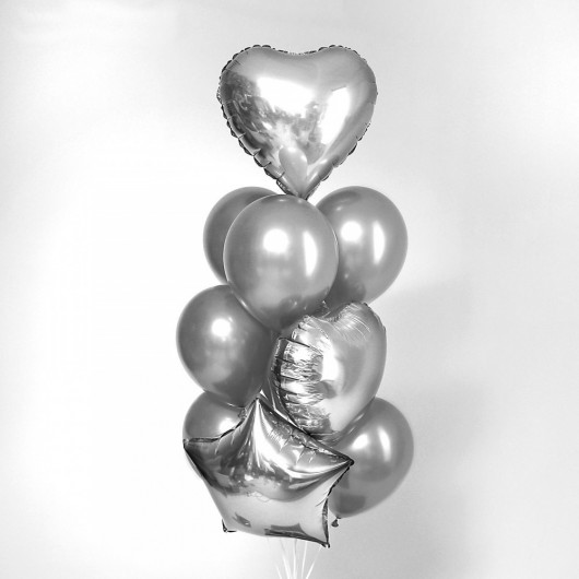 Купить Фонтан из шаров серебро сердца и звезды - магазин воздушных шариков