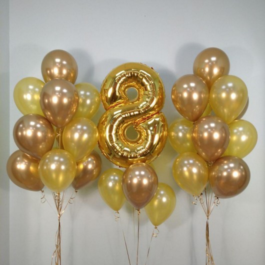 Купить Фонтан из гелиевых шаров на 8 лет в золотых цветах - магазин воздушных шариков
