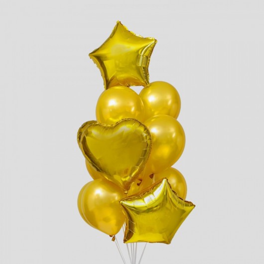 Купить Фонтан из шаров золото сердца и звезды - магазин воздушных шариков