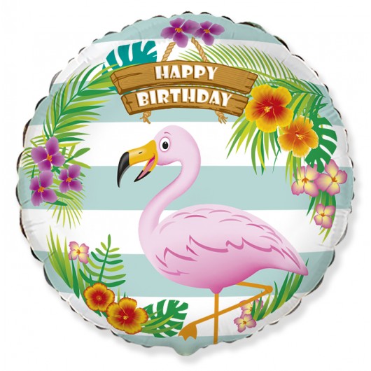 Купить Шар Круг С Днем Рождения фламинго - магазин воздушных шариков