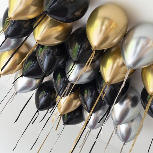 Купить Шары под потолок черное-золото-серебро хром - магазин воздушных шариков