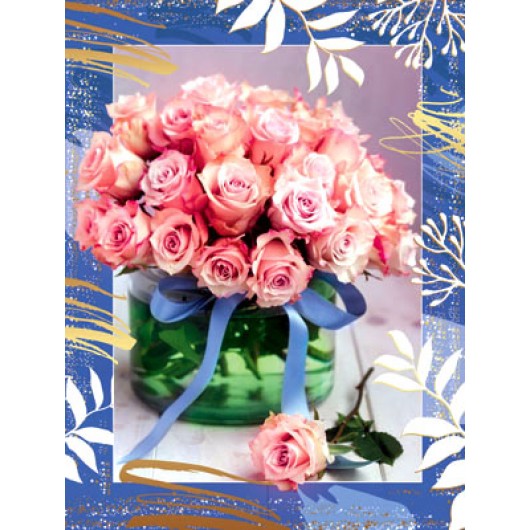 Купить Открытка, Букет роз с блестками, 20,8*27,6 см - магазин воздушных шариков