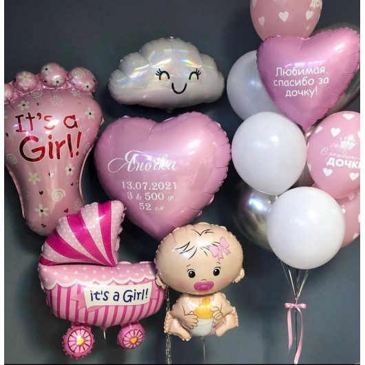 Купить Набор шаров выписка из роддома девочка - магазин воздушных шариков