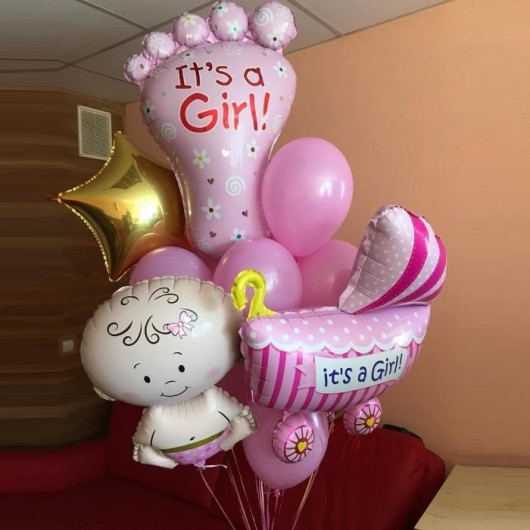 Купить Композиция шаров на выписку для девочки - магазин воздушных шариков