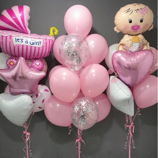 Купить Набор из шаров на выписку девочке с коляской - магазин воздушных шариков